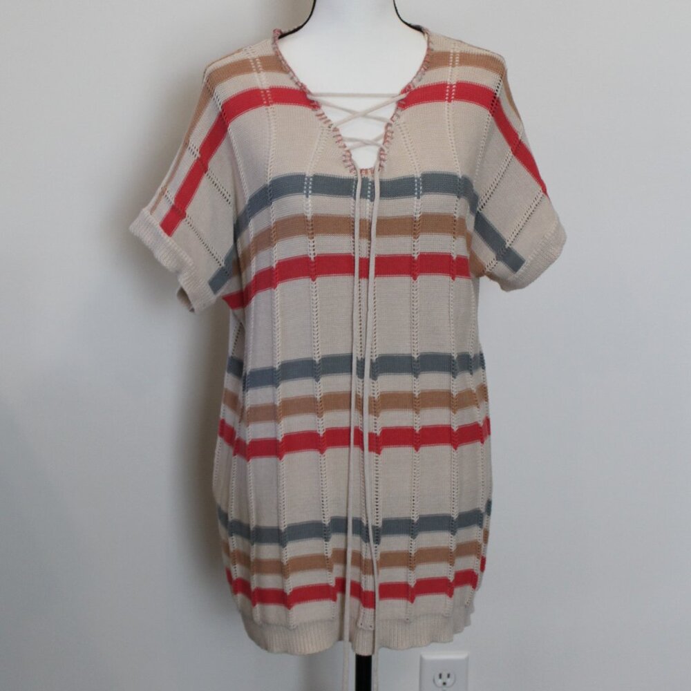 Easel Long Sweater Material Short Sleeve Top/Tunic Size S